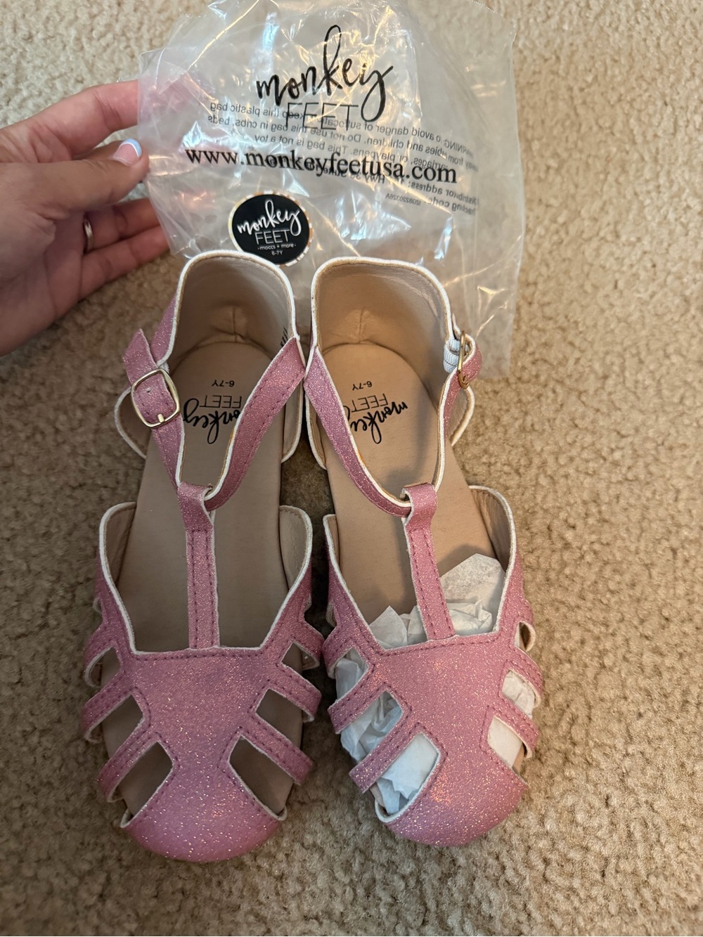 Monkey Feet Pink Glitter T-Strap Girls' Sandals
